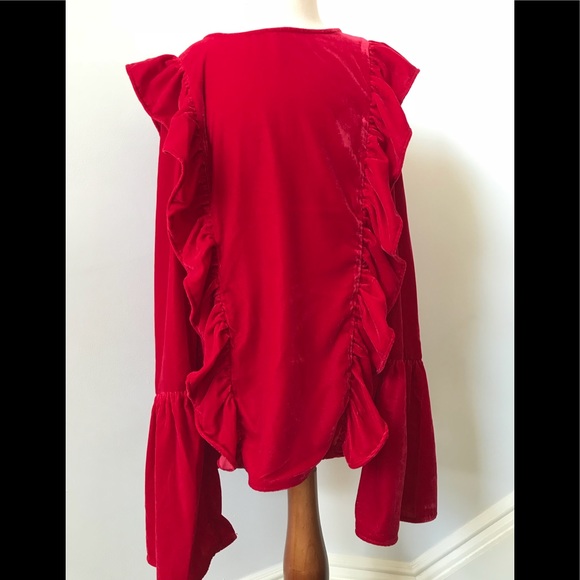 Anthropologie Tops - Amaryllis Anthropologie Red Ruffle Bell Sleeve Top